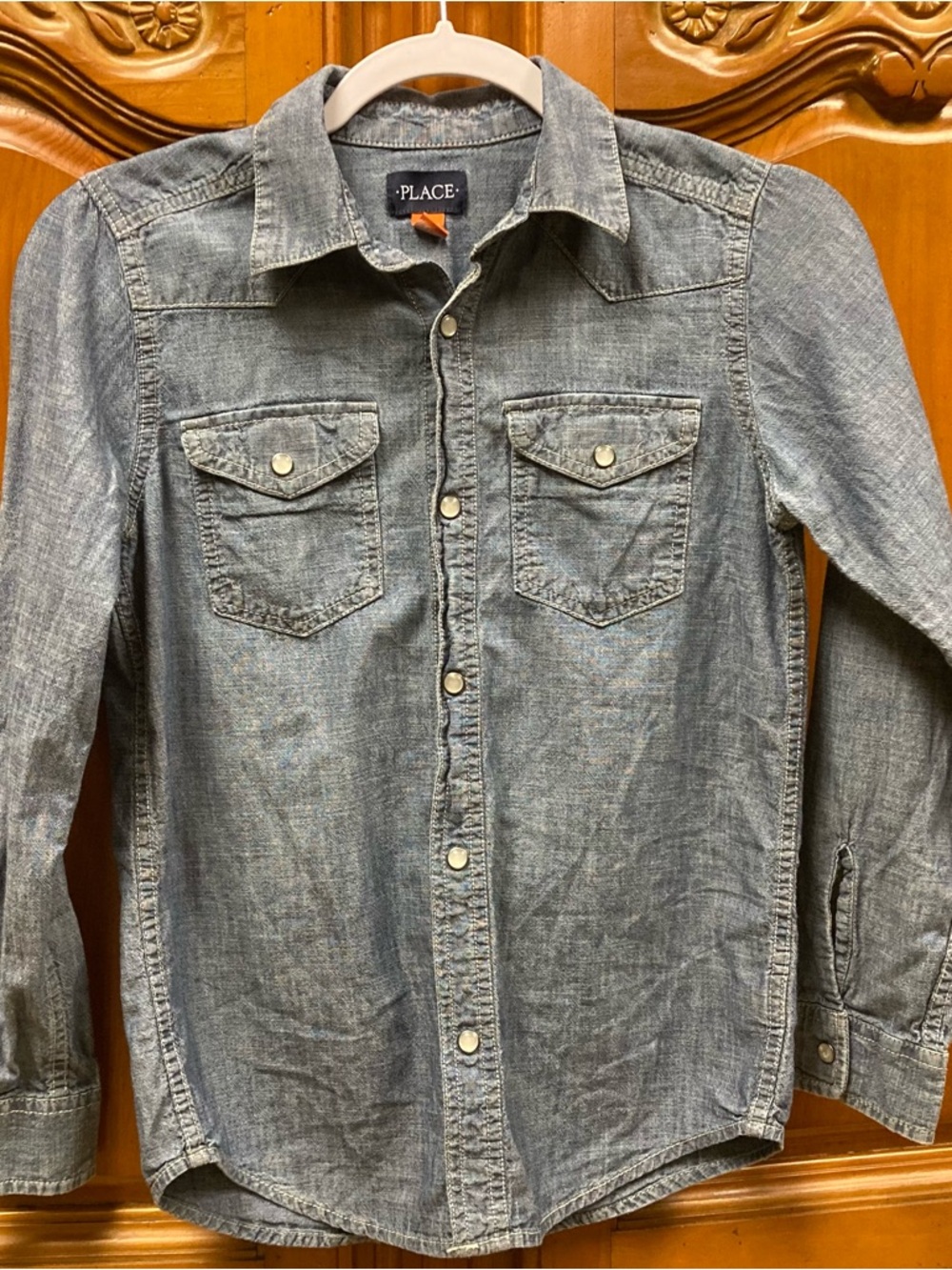 Place Girl’s Denim Button-Up Shirt - Light Blue Size Large 10/12
